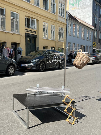 Sofa bord med skiffer plade og krom stel