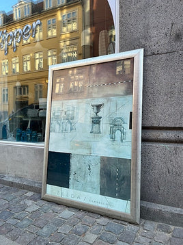 Kæmpe vægbillede med glas og sølv ramme