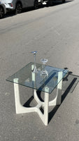 Vintage Space Age sofabord / sidebord med marmor ligende stel & glasplade