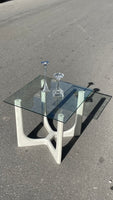 Vintage Space Age sofabord / sidebord med marmor ligende stel & glasplade