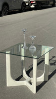 Vintage Space Age sofabord / sidebord med marmor ligende stel & glasplade