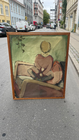Stort vintage maleri i træramme
