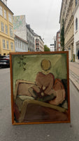 Stort vintage maleri i træramme
